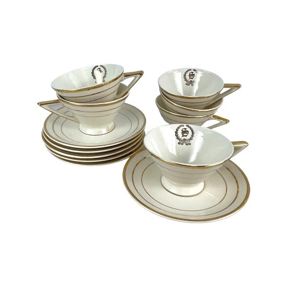 Salem China Company Ohio Made in America Art Deco 8 tea cups and saucers 23K - Picture 3 of 9